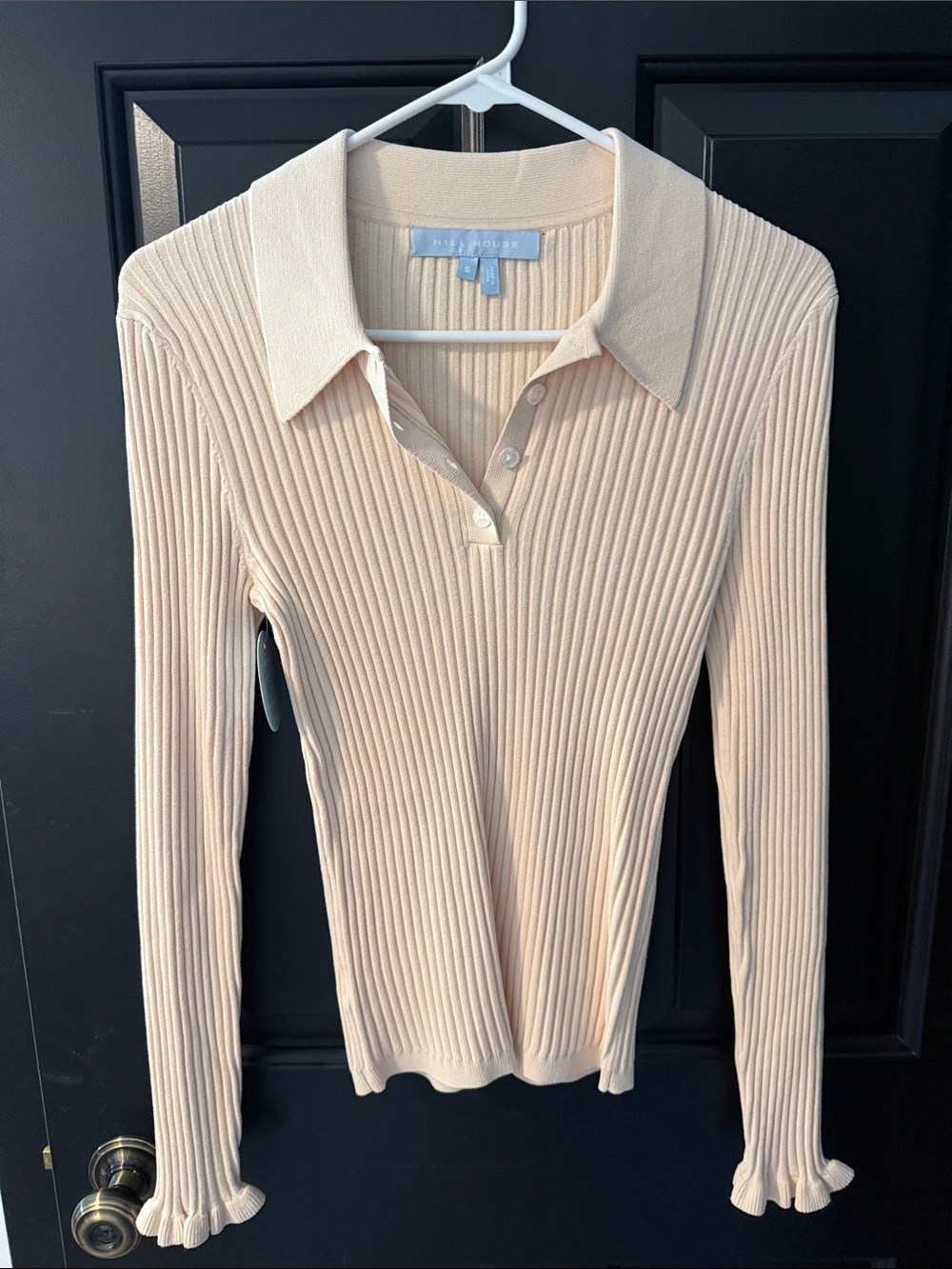 Hill House Cream Ribbed Long-Sleeve Polo